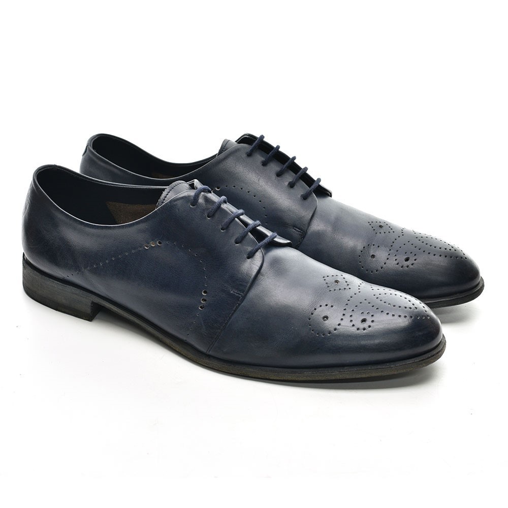 Men Fratelli Rossetti Navy Leather Perforated Oxford 11